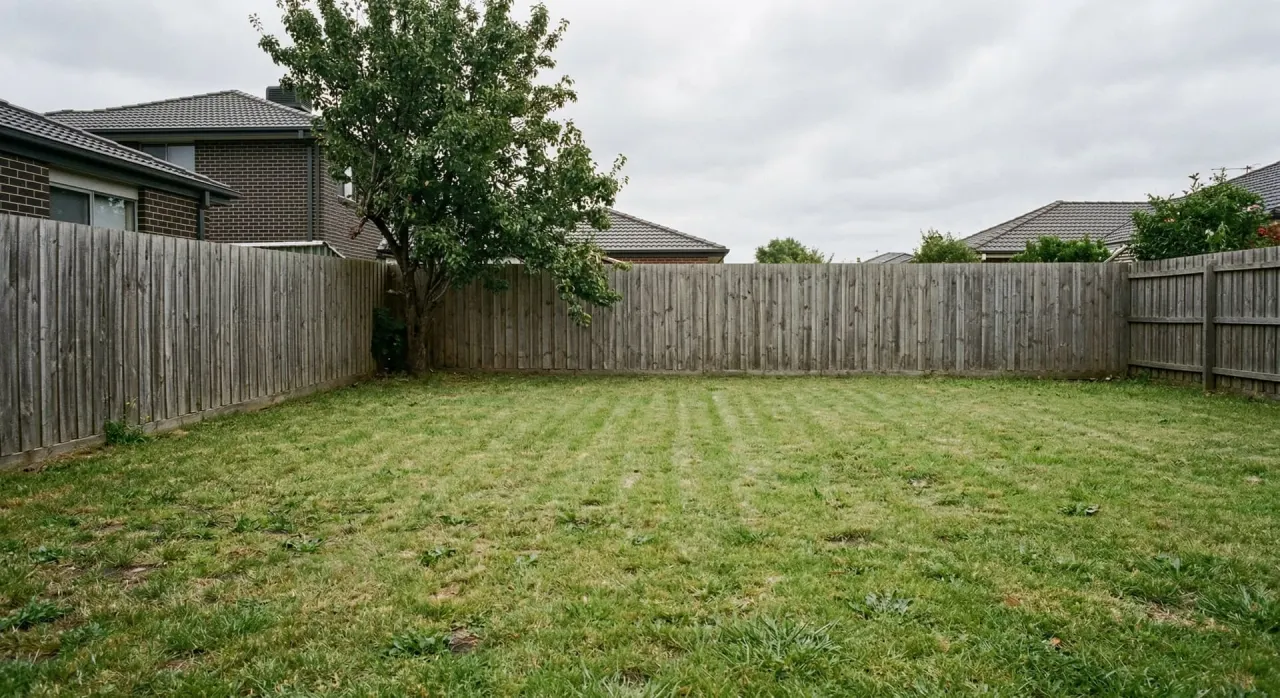Original cluttered front yard before AI landscape redesign