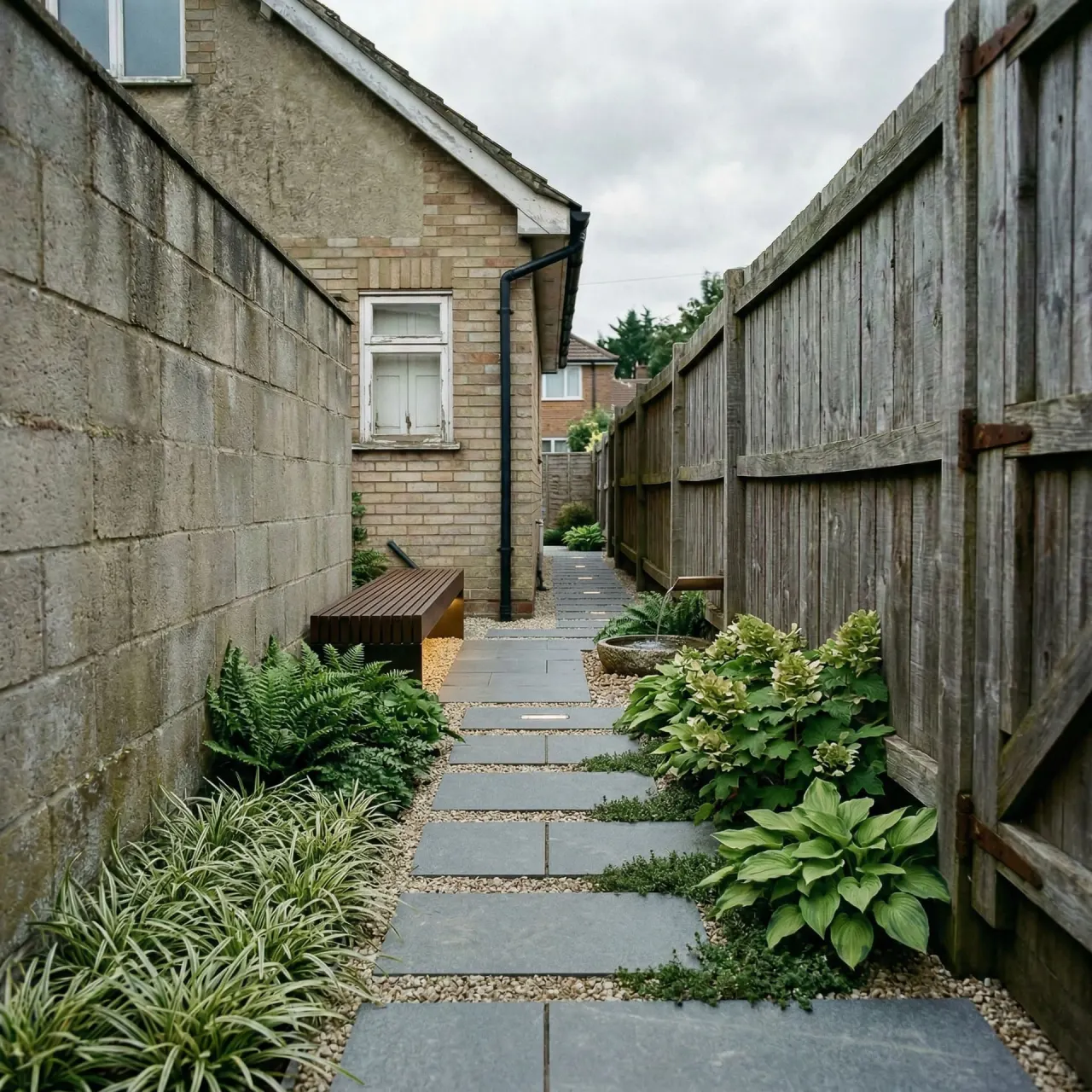 AI-generated modern front yard concept shown as the after view
